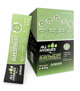 ALLHydrate Elektrolity STICK JUNIOR Lemonade Aliness – elektrolity w saszetkach o smaku lemoniady, 40 sztuk