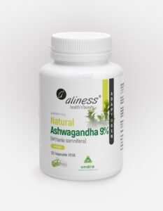 Natural Ashwagandha 9% Aliness – ekstrakt z korzenia Withania somnifera, 100 kapsułek VEGE