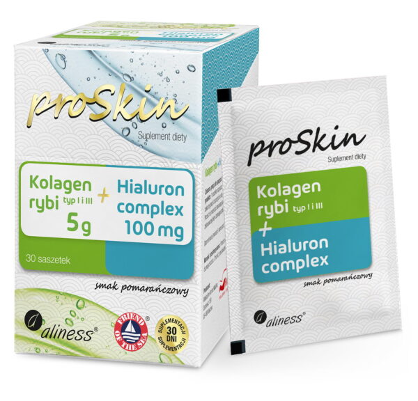 proSkin Kolagen rybi + Hialuron Complex marki Aliness – suplement diety w saszetkach