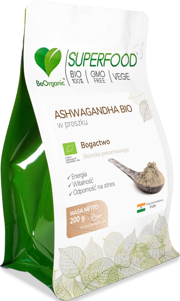 Ashwagandha BIO w proszku 200 g – ekologiczny korzeń ashwagandhy