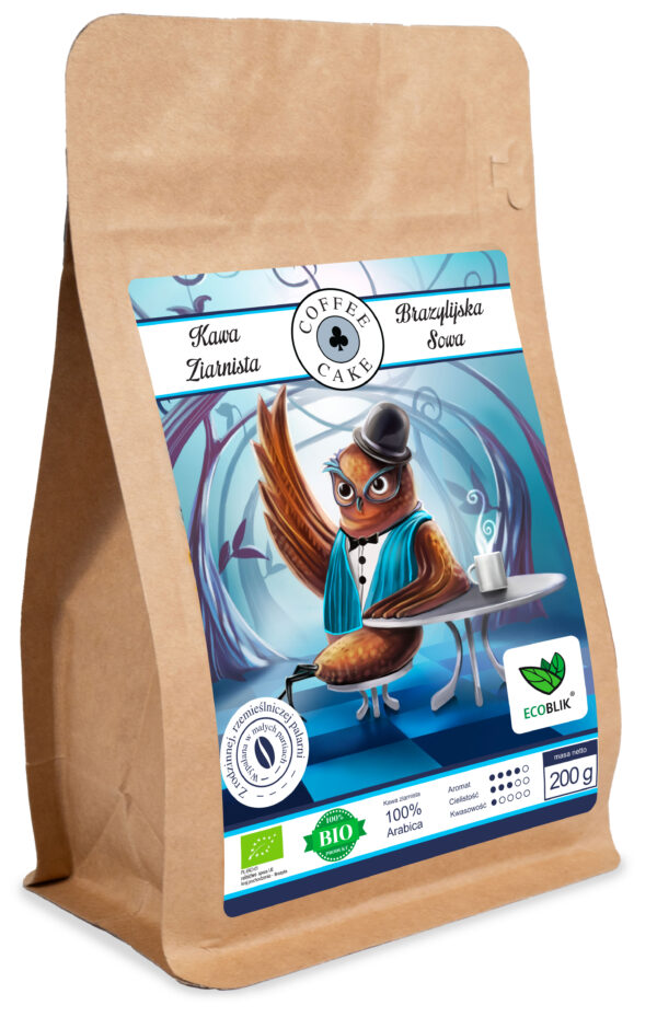 Kawa Arabica Brazylijska Sowa EKO 200 g – ekologiczna kawa ziarnista z Brazylii
