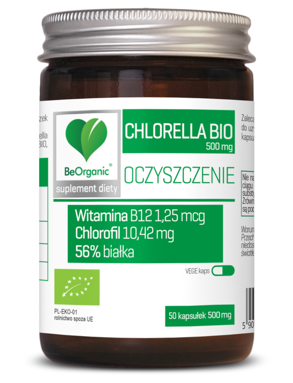 Chlorella BIO 500 mg – ekologiczna chlorella w kapsułkach BeOrganic