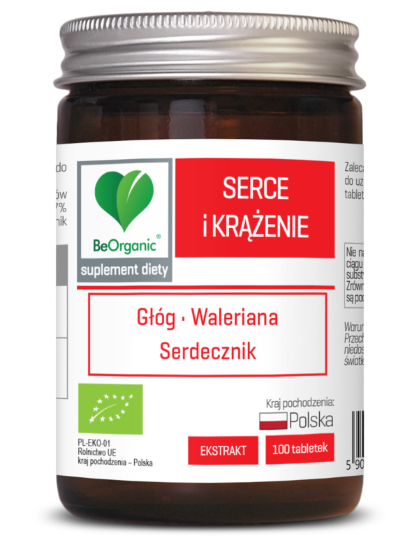 Serce i Krążenie BIO 500 mg – ekologiczny suplement diety BeOrganic wspierający serce i układ krążenia, 100 tabletek