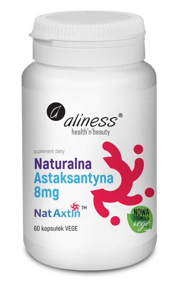 Nat-Axtin Astaksantyna 8 mg Aliness – naturalna astaksantyna z mikroalg Haematococcus pluvialis, 60 kapsułek VEGE