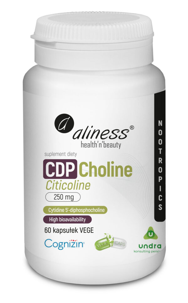 CDP Choline 250 mg Aliness – Cognizin, suplement wspierający koncentrację i pamięć, 60 kapsułek VEGE