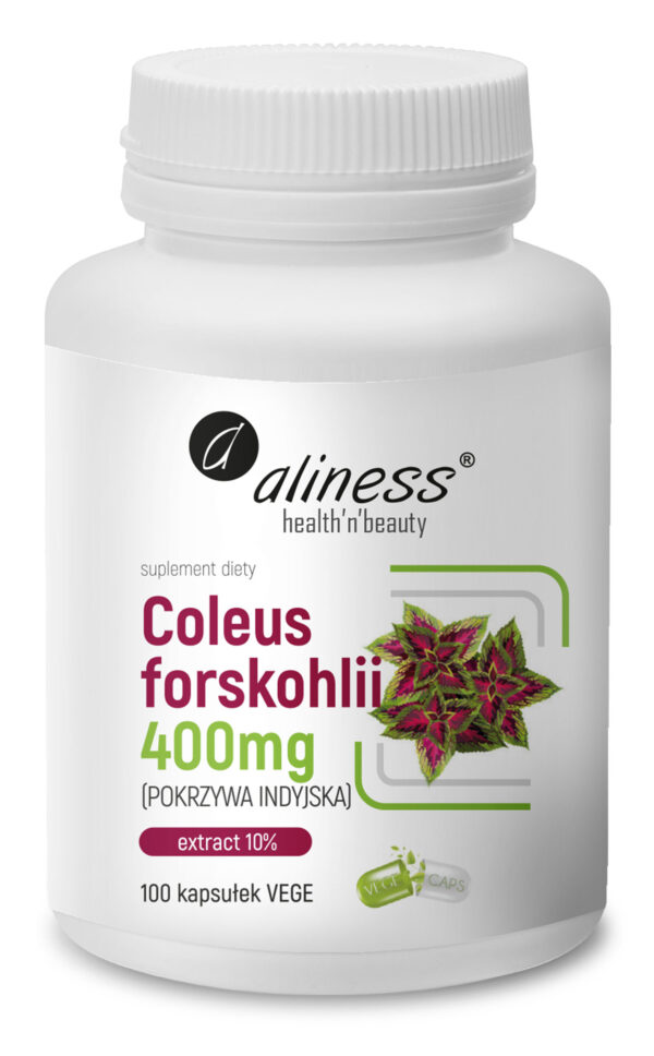 Coleus forskohlii 10% Aliness – ekstrakt z pokrzywy indyjskiej standaryzowany na forskolinę, wspiera metabolizm i masę ciała, 100 kapsułek VEGE