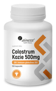 Colostrum kozie 28% Aliness – siara kozia standaryzowana na 28% immunoglobulin w suchej masie, 100 kapsułek VEGE