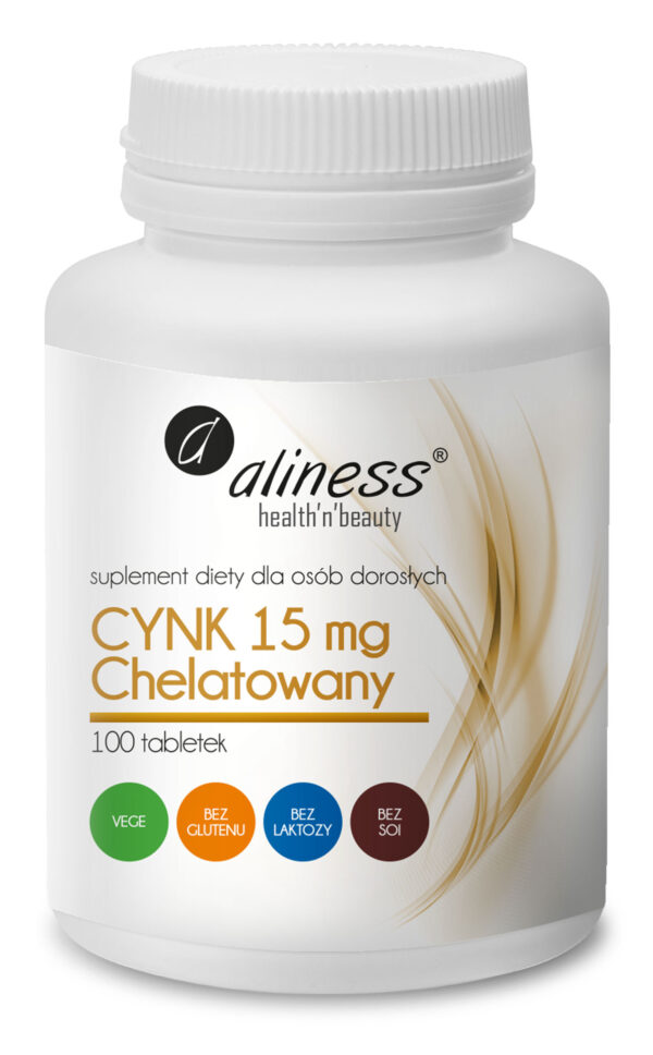 Cynk Chelatowany 15 mg Aliness – suplement diety z cynkiem w formie chelatu, 100 tabletek VEGE.