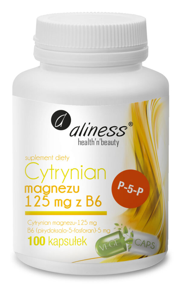 Cytrynian Magnezu 125 mg z B6 (P-5-P) marki Aliness – suplement diety w kapsułkach vege