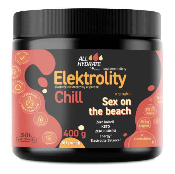 AllHydrate Elektrolity CHILL Sex on the Beach Aliness – elektrolity w proszku o owocowym smaku, 400 g (50 porcji)