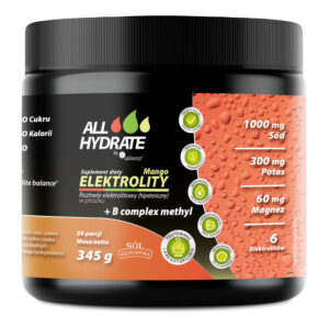 AllHydrate Elektrolity + B Complex Methyl Mango Aliness – elektrolity z witaminami z grupy B, 345 g (50 porcji)