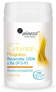Cytrynian Magnezu Bezwodny 100% z B6 (P-5-P) Aliness – wysoko przyswajalny magnez w proszku, 250 g