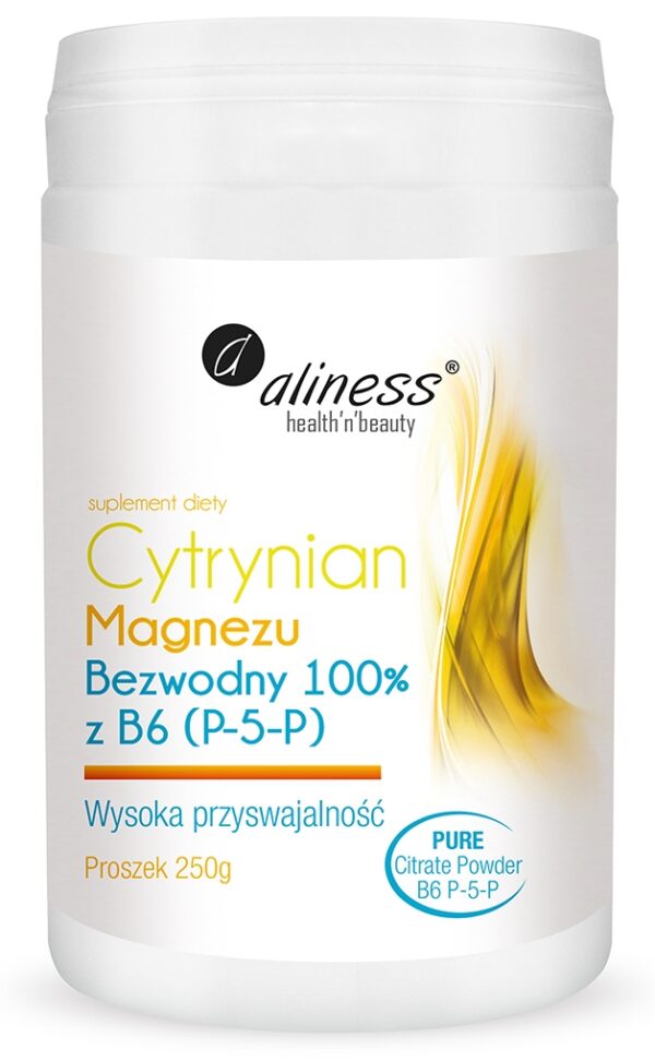 Cytrynian Magnezu Bezwodny 100% z B6 (P-5-P) Aliness – wysoko przyswajalny magnez w proszku, 250 g