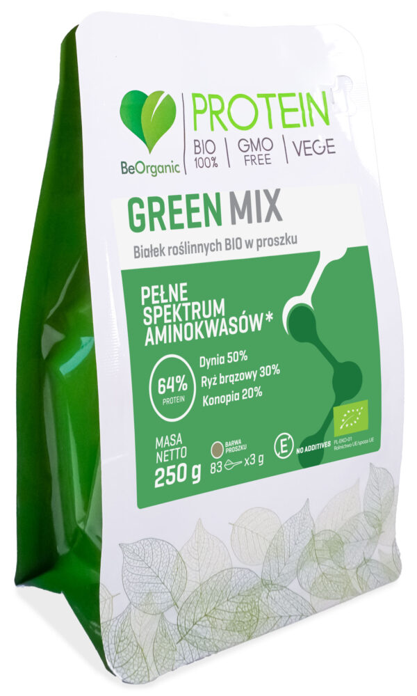 Green MIX białek roślinnych BIO 250 g – ekologiczna mieszanka białek BeOrganic