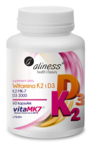 Witamina K2 MK-7 100 µg z Natto + D3 Aliness – naturalna witamina K2 i D3, 60 kapsułek