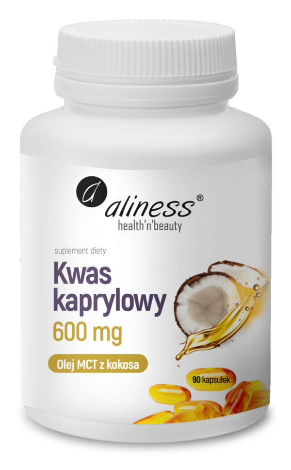 Kwas kaprylowy 600 mg – olej MCT z kokosa, 90 kapsułek miękkich
