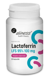Lactoferrin LFS 95% 100 mg + Witamina C 200 mg – suplement diety Aliness z laktoferyną i witaminą C, 30 kapsułek VEGE