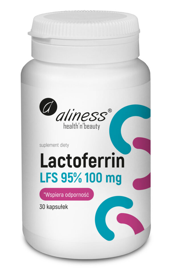 Lactoferrin LFS 95% 100 mg + Witamina C 200 mg – suplement diety Aliness z laktoferyną i witaminą C, 30 kapsułek VEGE