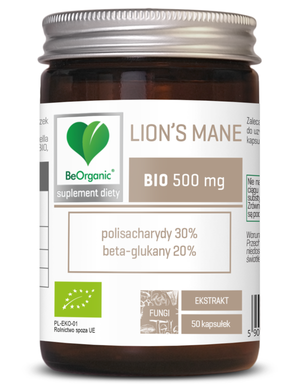 Lion’s Mane BIO 500 mg – ekologiczny ekstrakt z soplówki jeżowatej BeOrganic