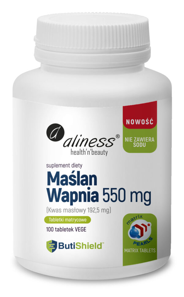 Maślan Wapnia 550 mg Aliness – kwas masłowy w technologii microPEARLS™, 100 tabletek VEGE