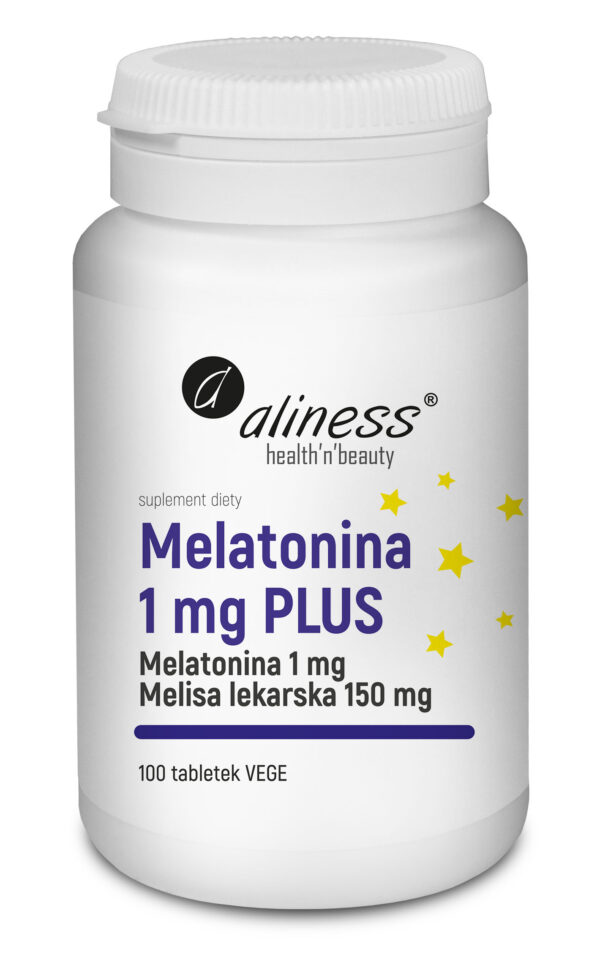 Melatonina 1 mg PLUS Aliness – melatonina i ekstrakt z melisy, 100 tabletek VEGE
