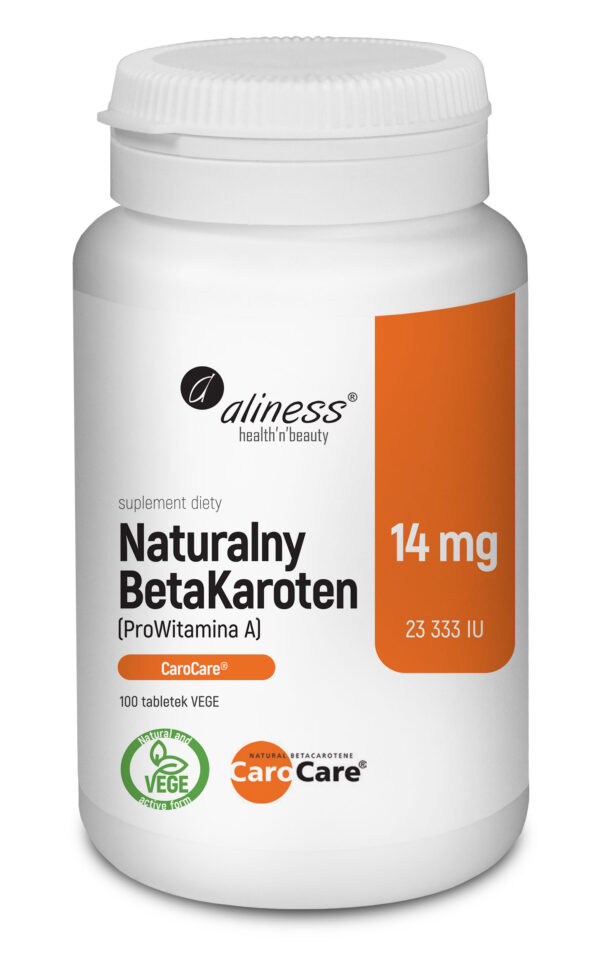 Naturalny BetaKaroten 14 mg Aliness – ProWitamina A CaroCare®, 100 tabletek VEGE