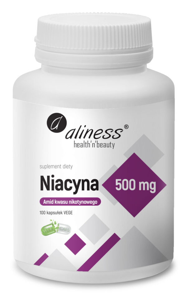 Niacyna 500 mg – suplement diety z amidem kwasu nikotynowego, 100 kapsułek VEGE