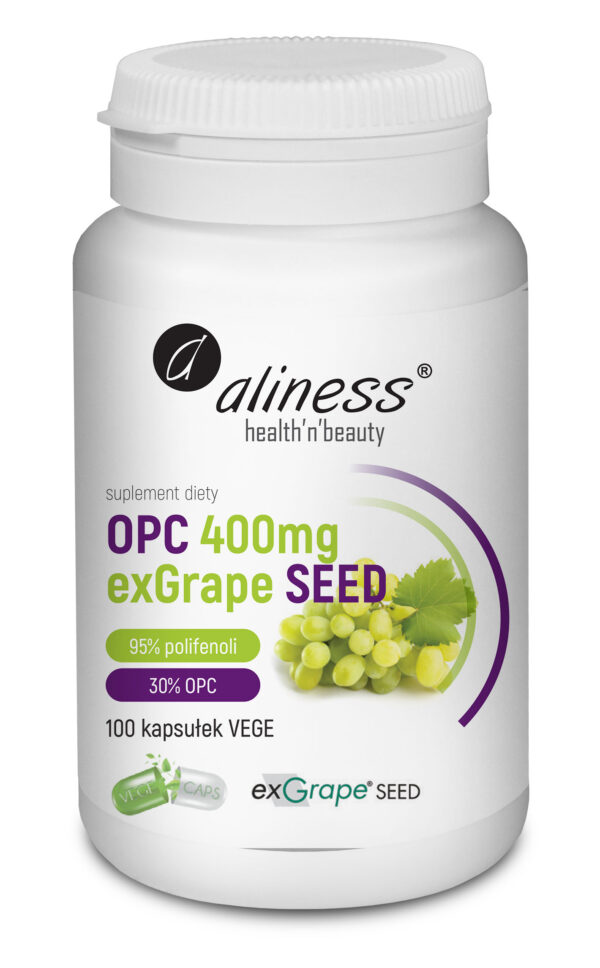 OPC exGrapeSeed 400 mg Aliness – ekstrakt z pestek winogron z Szampanii, 95% polifenoli, 30% OPC