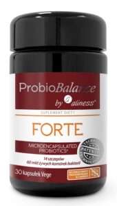 ProbioBalance by Aliness® FORTE – 30 kapsułek Vege. Probiotyk o zwiększonej mocy: 60 mld bakterii/kaps., technologia mikrokapsułkowania, Violet Glass.