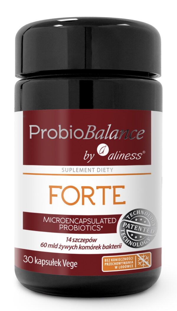 ProbioBalance by Aliness® FORTE – 30 kapsułek Vege. Probiotyk o zwiększonej mocy: 60 mld bakterii/kaps., technologia mikrokapsułkowania, Violet Glass.