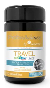 ProbioBalance Travel Aliness – probiotyk dla podróżnych, Saccharomyces boulardii, Bacillus subtilis, Rhamnosus GG.