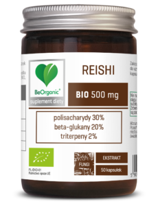 OPIS ZDJĘCIA – WordPress Alt text: Reishi BIO ekstrakt 30/20/2 500 mg 50 kapsułek – potrójnie standaryzowany ekstrakt Ganoderma lucidum Title: Reishi BIO ekstrakt 30/20/2 500 mg – 50 kapsułek VEGE Caption: Ekologiczny ekstrakt Reishi 30/20/2 – 500 mg w kapsułce, standaryzowany na polisacharydy, beta-glukany i triterpeny. Description: Reishi BIO ekstrakt 30/20/2 500 mg x 50 kapsułek to ekologiczny, potrójnie standaryzowany ekstrakt z Ganoderma lucidum. Zawiera 30% polisacharydów, 20% beta-glukanów i 2% triterpenów. Produkt odpowiedni dla wegan. Nazwa pliku (SEO): reishi-bio-ekstrakt-30-20-2-500mg-50-kapsulek.jpg SEO Frazy kluczowe: reishi bio ekstrakt 30/20/2, reishi 500 mg kapsułki, ganoderma lucidum ekstrakt, beta glukany reishi, reishi potrójna standaryzacja, reishi bio 50 kapsułek Meta description (do 160 znaków): Reishi BIO ekstrakt 30/20/2 500 mg – potrójnie standaryzowany ekstrakt z Ganoderma lucidum, 50 kapsułek VEGE. 30% polisacharydów, 20% beta-glukanów.