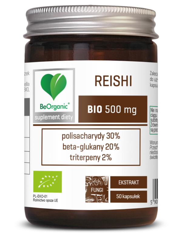 OPIS ZDJĘCIA – WordPress Alt text: Reishi BIO ekstrakt 30/20/2 500 mg 50 kapsułek – potrójnie standaryzowany ekstrakt Ganoderma lucidum Title: Reishi BIO ekstrakt 30/20/2 500 mg – 50 kapsułek VEGE Caption: Ekologiczny ekstrakt Reishi 30/20/2 – 500 mg w kapsułce, standaryzowany na polisacharydy, beta-glukany i triterpeny. Description: Reishi BIO ekstrakt 30/20/2 500 mg x 50 kapsułek to ekologiczny, potrójnie standaryzowany ekstrakt z Ganoderma lucidum. Zawiera 30% polisacharydów, 20% beta-glukanów i 2% triterpenów. Produkt odpowiedni dla wegan. Nazwa pliku (SEO): reishi-bio-ekstrakt-30-20-2-500mg-50-kapsulek.jpg SEO Frazy kluczowe: reishi bio ekstrakt 30/20/2, reishi 500 mg kapsułki, ganoderma lucidum ekstrakt, beta glukany reishi, reishi potrójna standaryzacja, reishi bio 50 kapsułek Meta description (do 160 znaków): Reishi BIO ekstrakt 30/20/2 500 mg – potrójnie standaryzowany ekstrakt z Ganoderma lucidum, 50 kapsułek VEGE. 30% polisacharydów, 20% beta-glukanów.