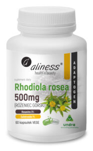 Rhodiola rosea Aliness – ekstrakt z różeńca górskiego standaryzowany na 3% rozawin i 1% salidrozydu, 60 kapsułek VEGE