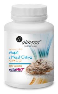 Wapń z Muszli Ostrygi K2 MK-7, D3 Aliness – suplement diety, 100 tabletek