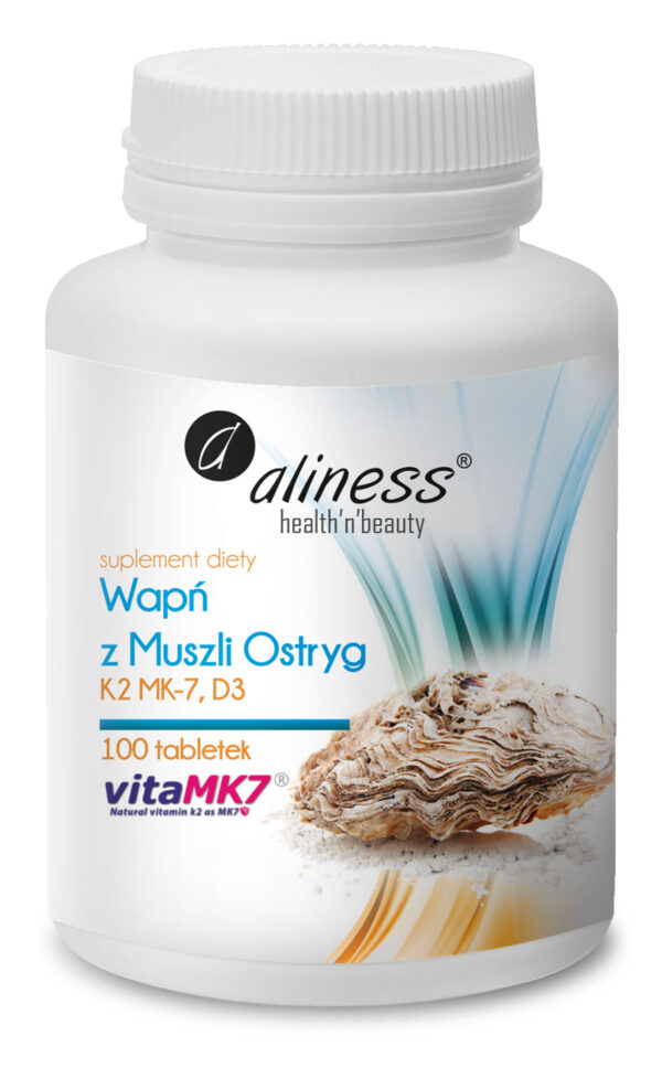 Wapń z Muszli Ostrygi K2 MK-7, D3 Aliness – suplement diety, 100 tabletek