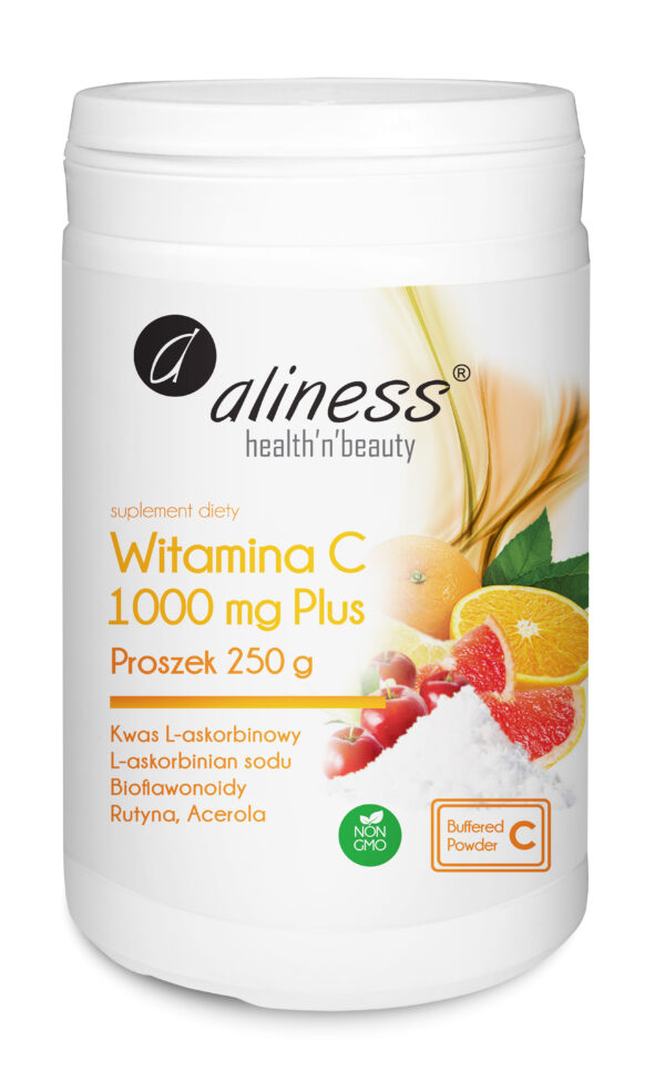 Witamina C 1000 Buforowana Plus Aliness – proszek 250 g, kompleks buforowany z bioflawonoidami