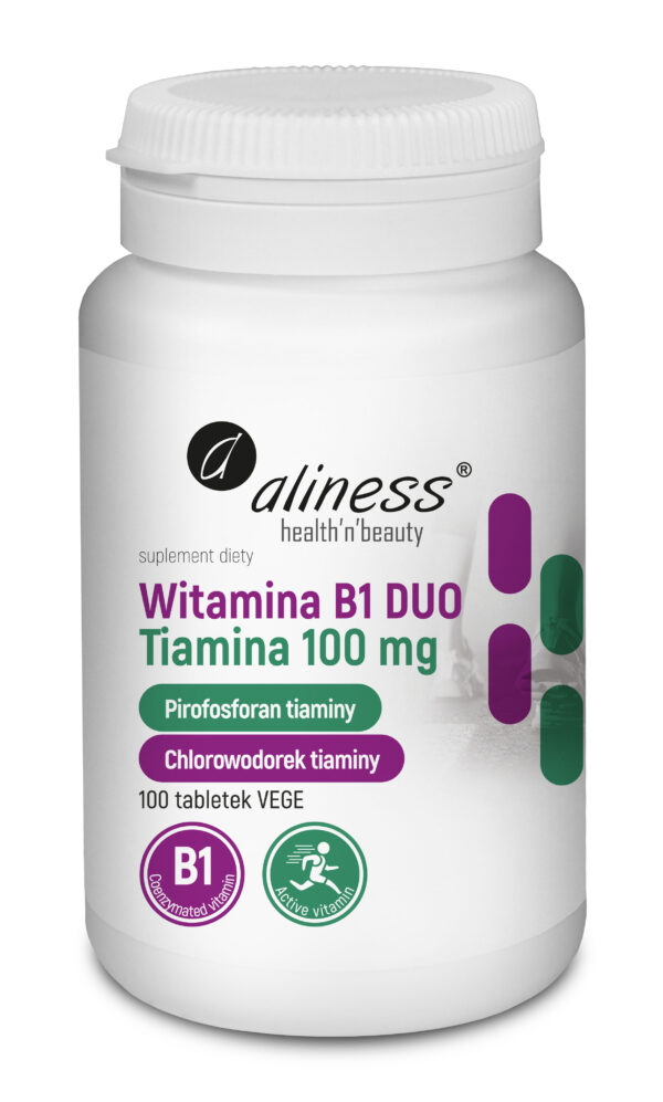Witamina B1 Tiamina DUO 100 mg – aktywna i konwencjonalna forma tiaminy, 100 tabletek VEGE