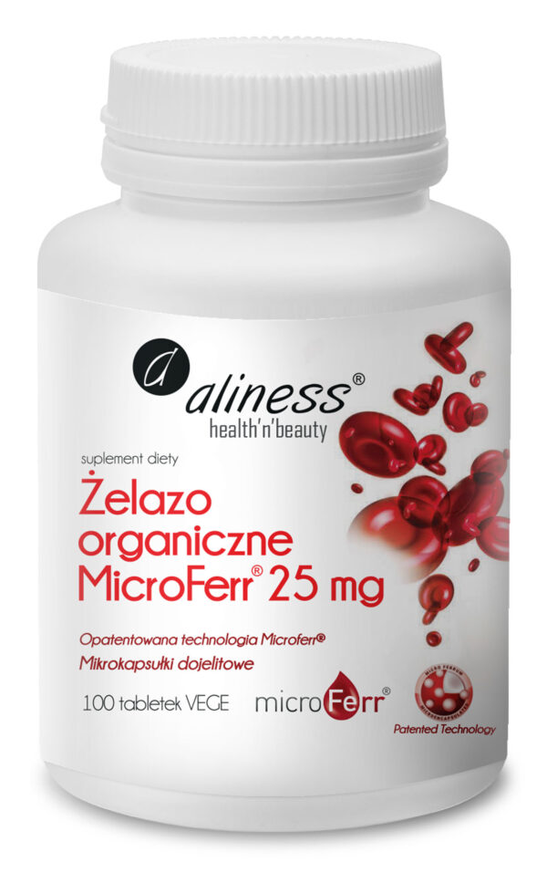 Żelazo organiczne MicroFerr 25 mg Aliness – 100 tabletek VEGE