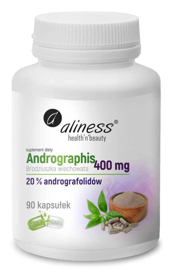 Andrographis 400 mg Aliness – Brodziuszka wiechowata (Andrographis paniculata), suplement diety, 90 kapsułek VEGE