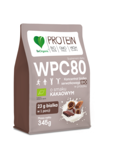 Białko serwatkowe WPC 80 Kakao BIO 345 g – ekologiczny koncentrat białka BeOrganic