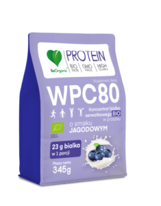 Białko serwatkowe WPC 80 BIO Jagoda 345 g – ekologiczne białko BeOrganic
