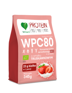 Białko serwatkowe WPC 80 Truskawka BIO 345 g – ekologiczny koncentrat białka BeOrganic