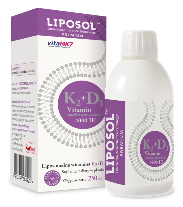 Liposol™ Liposomalna Witamina K2 (VitaMK7®) + D3 4000 IU Aliness – liposomalne witaminy K2 i D3 w płynie, 250 ml