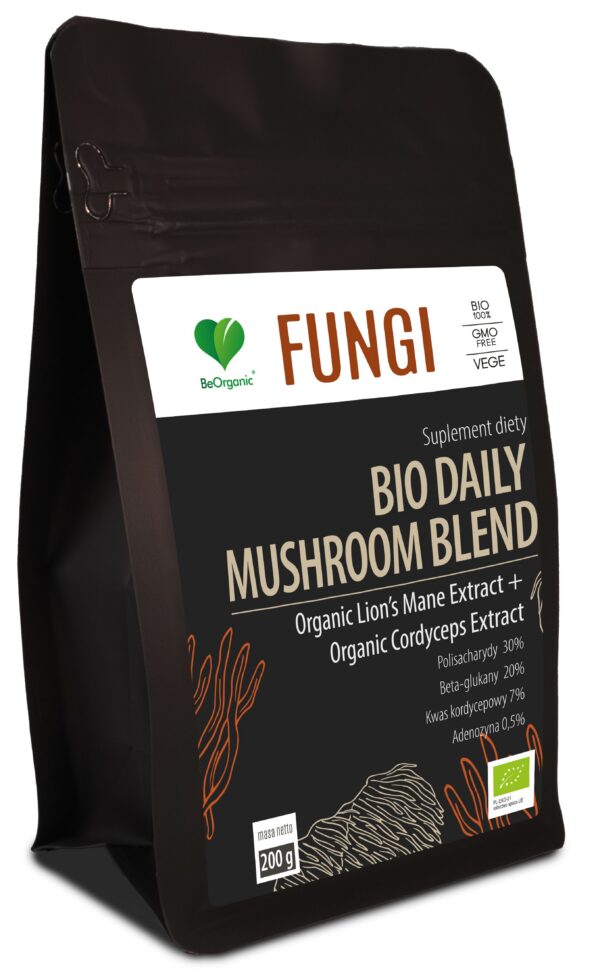 Bio Daily Mushroom Blend 200 g z organicznym ekstraktem Lion’s Mane i Cordyceps